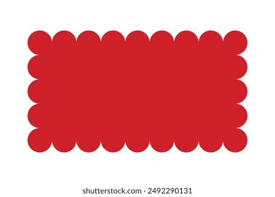 Scallop edge rectangle shape red icon. A rectangular symbol with scalloped edges. Isolated on a white background.