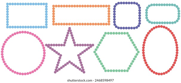 Scallop edge shapes - circle, square, oval, modern brutalism forms. Retro vawe swiss design elements with frill border. Vector illustration of aesthetic futuristic figures