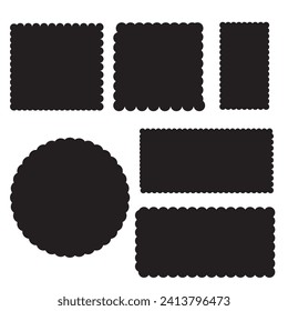 Scallop Edge Square, circle Silhouette Shape Icon set of six