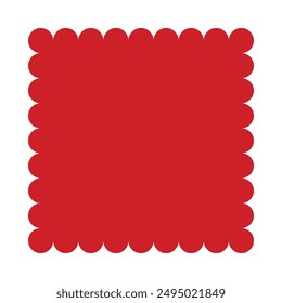 Scallop edge square shape red icon. A squared symbol with scalloped edges. Isolated on a white background.