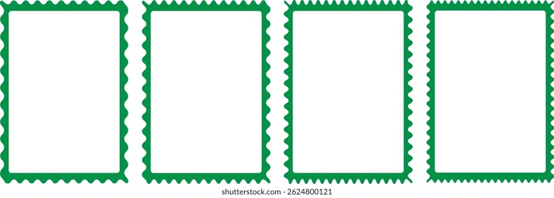 Scallop edges set. Rectangle frames with wavy edges. Silhouette rectangular text boxes, rectangular shapes with wiggly borders. Empty square scalloped frames.