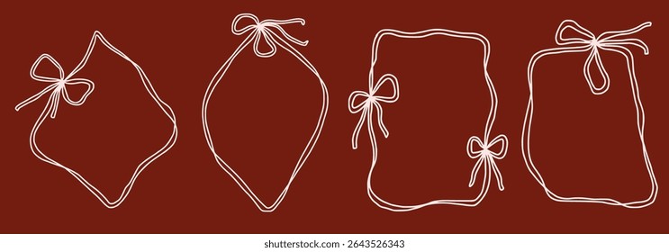 Scallop frame with line and bow whimsical style. Wavy line decorative whimsical border frame with bow. Scallop border wavy line. Vector illustration