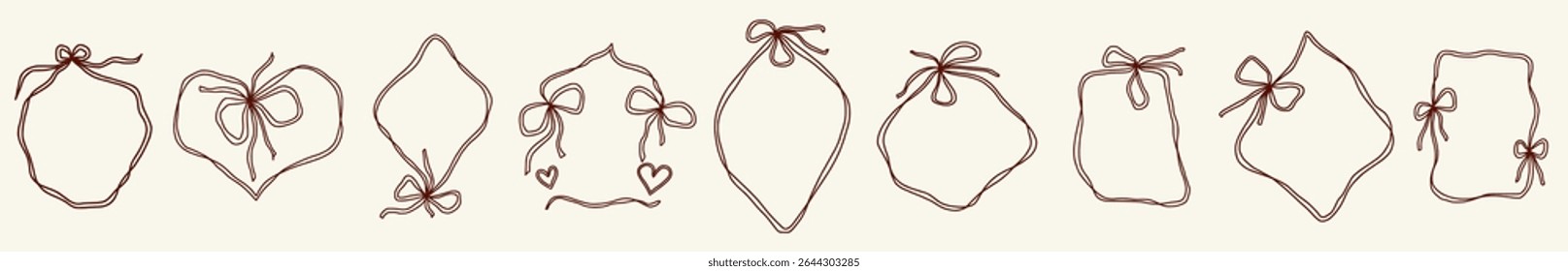 Scallop frame with line and bow whimsical style. Wavy line decorative whimsical border frame with bow. Scallop border wavy line. Vector illustration