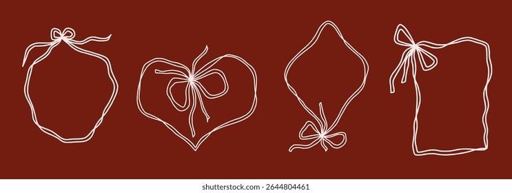 Scallop frame with line and bow whimsical style. Wavy line decorative whimsical border frame with bow. Scallop border wavy line. Vector illustration