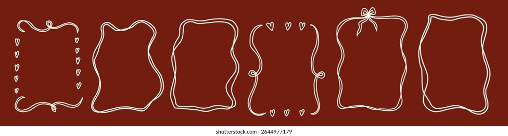Scallop frame with line and bow whimsical style. Wavy line decorative whimsical border frame with bow. Scallop border wavy line. Vector illustration