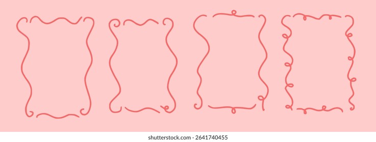 Scallop frame with line whimsical style. Wavy line decorative whimsical border frame black color. Scallop border wavy line. Vector illustration