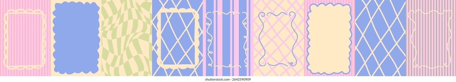 Scallop frame with line whimsical style. Wavy line decorative whimsical border frame black color. Scallop border wavy line. Vector illustration