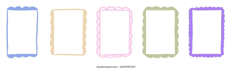 Scallop frame with line whimsical style. Wavy line decorative border frame pastel color. Scallop border wavy line. Vector illustration