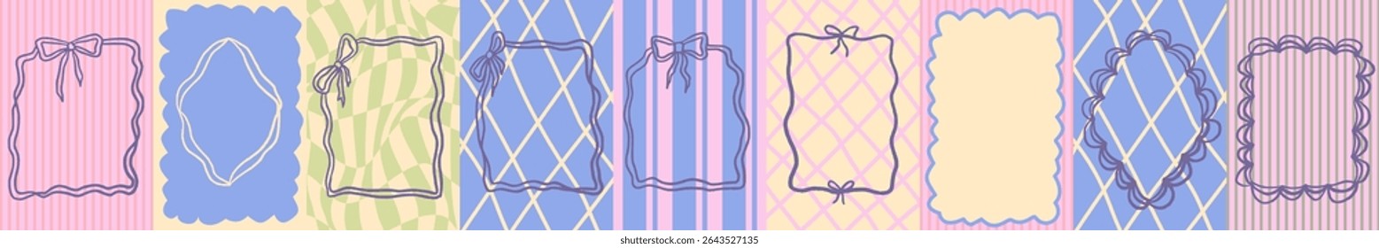 Scallop frame with line whimsical style. Wavy line decorative whimsical border frame black color. Scallop border wavy line. Vector illustration