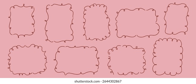Scallop frame with line whimsical style. Wavy line decorative whimsical border frame. Scallop border wavy line. Vector illustration