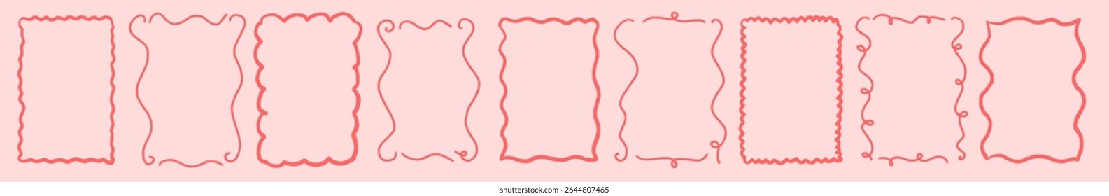 Scallop frame with line whimsical style. Wavy line decorative whimsical border frame black color. Scallop border wavy line. Vector illustration