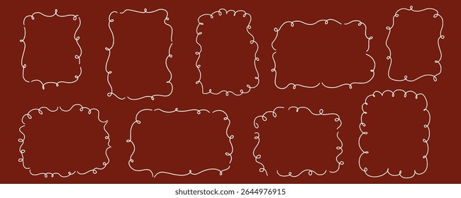 Scallop frame with line whimsical style. Wavy line decorative whimsical border frame. Scallop border wavy line. Vector illustration