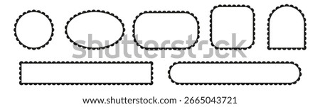 Scallop Frame Outline. Lace Edged Borders Collection. Outline of lace edges of the borders of elements isolated.