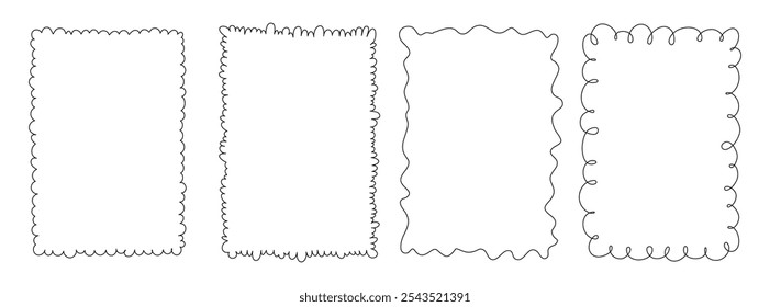 Conjunto de marco de festón. Diferentes Formas onduladas con borde ondulado. Zig zag sellos o menear pegatinas para foto, insignia, diseño de etiqueta. Etiquetas curvas aisladas sobre fondo blanco, trazo editable.