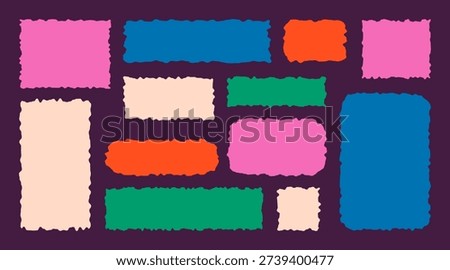 Scallop frame set. Different wavy shapes with squiggly edge border. Zig zag stamps or wiggle stickers for photo, badge, tag design. Curvy labels on black background, vector illustration.