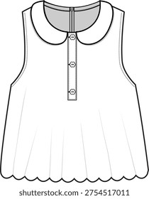 Scallop Hem Top With Collar