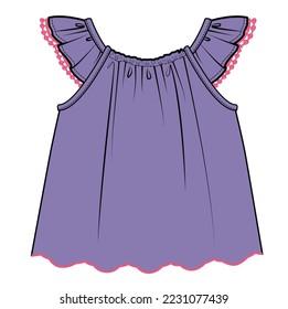 HEMLINA DE ESCALZAMIENTO CON EL KNIT DE DETALLE DE POM POM LACE SUPERIOR PARA NIÑAS Y NIÑAS DE NIÑO INFERIORES CONJUNTADAS EN VECTOR EDITABLE