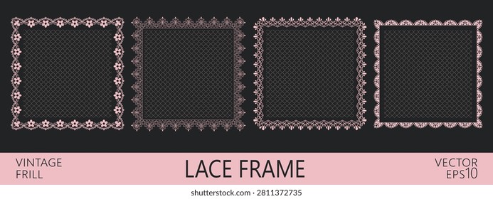 Scallop line edge for border lace heart and frame vector cute. Pattern rectangle geometric for simple label trim and brush decorative shape. Lace scallop tape for border coquette decoration.