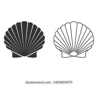 Scallop line icon set logo in modern flat style, vector