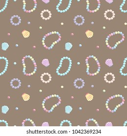 Scallop and mother-of-pearl in Brown  background seamless pattern