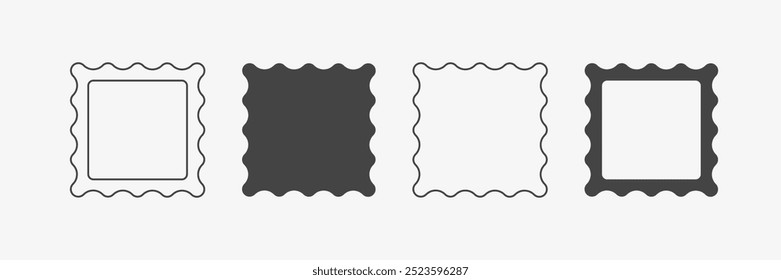 Scallop rectangle frames. Edge square shape border. Vector illustration