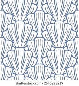 Motif de répétition de pétoncle Image vectorielle coquilles bleues et blanches motif de plage, arrière-plan côtier