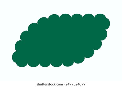 Scallop round corner rectangle green leaf. A rectangular shape with scalloped edges. Isolated on a white background.