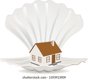 scallop sea shell with home