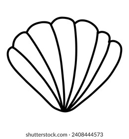 Scallop Sea Shell isolated on a transparent. Vector illustration in outline style. For cards, logo, decorations, invitations