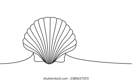 Cubierta marina de vieiras de una línea de dibujo continuo. Ilustración continua de una línea de la cubierta submarina tropical. Ilustración lineal minimalista del vector.