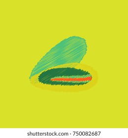 scallop sea shell, sketch style vector illustration in Hatching style