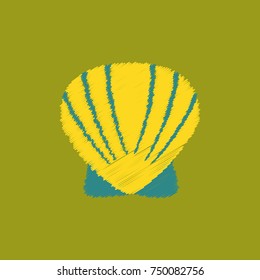 scallop sea shell, sketch style vector illustration. Realistic saltwater scallop seashell, clam, conch in Hatching style