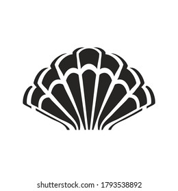 Scallop. Sea shell symbol. Seashell silhouette. Black color. Vector illustration isolated on white background