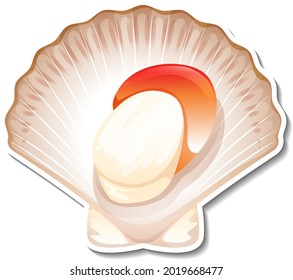 Scallop-Meeresfrüchte-Aufkleber auf weißem Hintergrund, Vektorgrafik