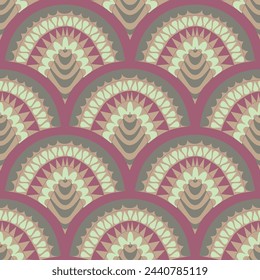 Scallop Seamless Design of Abstract Geometric Shapes in Mauve, Brown and Greens