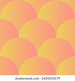 Scallop seamless pattern design with shapes colored in pink and yellow gradient. Abstract geometric retro repeating pattern tile.