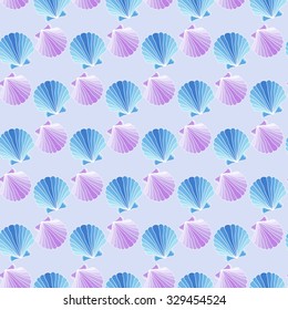 Scallop. Seamless pattern with hand-drawn cartoon seashells. Doodle drawing. Vector illustration - swatch inside