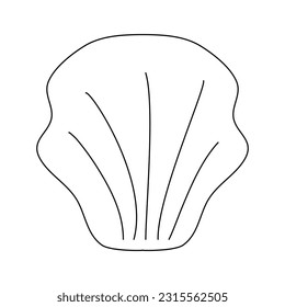 Scallop seashell, doodle style flat vector outline illustration for coloring book