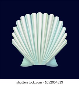 Scallop seashell, an empty shell of a sea mollusk vector Illustration on a dark blue background