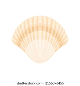 Scallop seashell isolated on white. Vector flat cartoon illustration.
