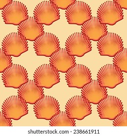 Scallop seashell semless pattern on background. Vector illustration. EPS