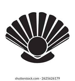 Scallop Seashell, Shellfish, Pearl Shell Solid Flat Vector Icon Isolated on White Background.

