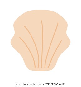 Scallop seashell, simple stylised summertime design element, vector