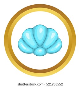 Scallop seashell vector icon in golden circle, cartoon style isolated on white background