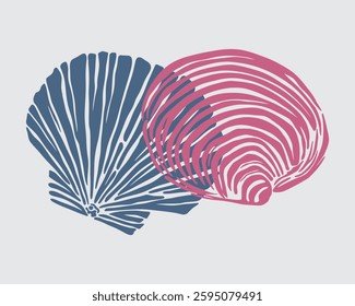 Scallop shell clip art vintage retro llustration vector beach element sticker pint art editable