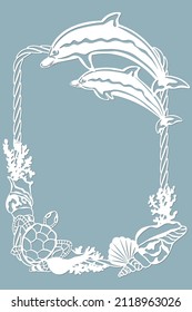 Scallop, shell, coral, Turtle, Dolphin, shell in the form of a corner for decaration. Template for laser, plotter cutting, and screen printing. The pattern for the mirrors and panela...