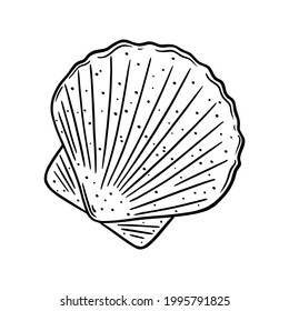 Scallop shell logo. Mediterranean seashell sketch. Vector illustration isolated in white background
