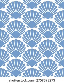 scallop shell seamless pattern, elegant seashell repeat design, decorative ocean motif, minimal coastal background, marine ornament- vector illustration
