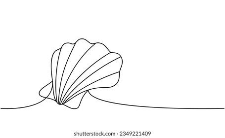 Scallop shellfish one line continuous drawing. Tropical underwater shell continuous one line illustration. Vector minimalist linear illustration.