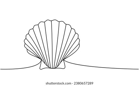Scallop shellfish one line continuous drawing. Tropical underwater shell continuous one line illustration. Vector minimalist linear illustration.
